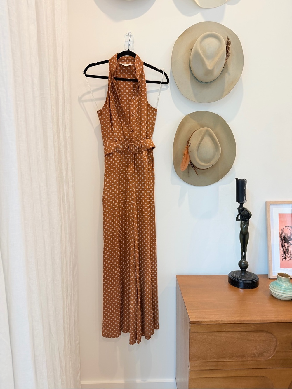 Silk Zimmermann Rust Brown Polka Dot Halter Jumpsuit